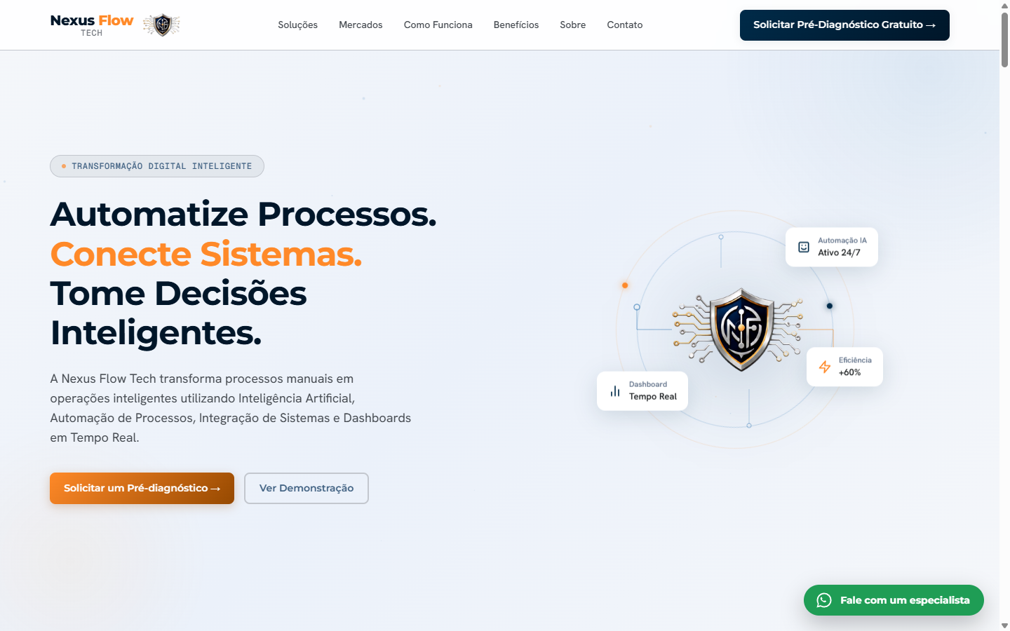 Tela do site institucional Nexus Flow Tech