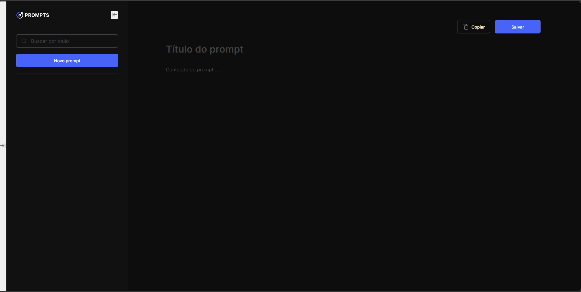Tela do Gerenciador de Prompts com prompts organizados
